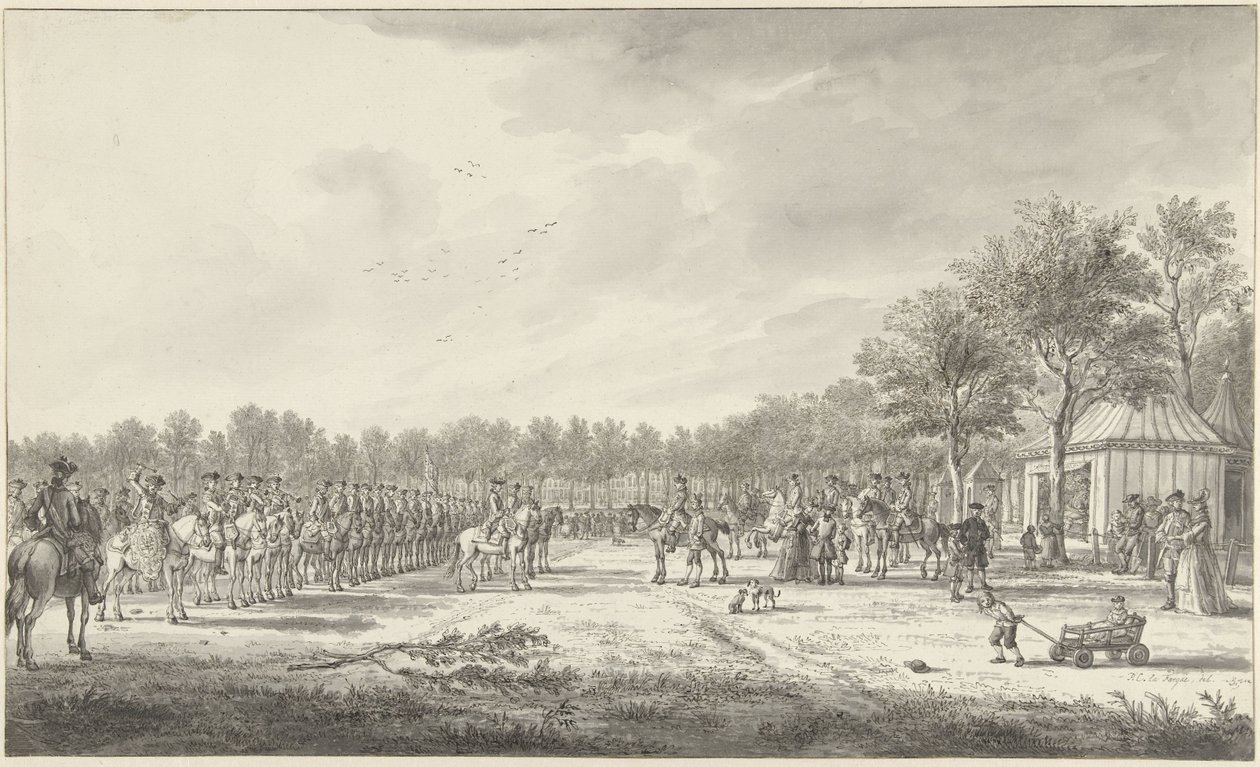 Revue van de cavalerie door prins Willem V op het Malieveld te Den Haag, 1770 door Paulus Constantijn la Fargue