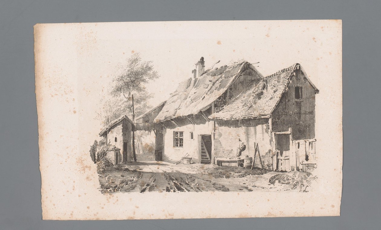 Gezicht op een straat met huizen (Beginselen van landschappen) door Paulus Lauters