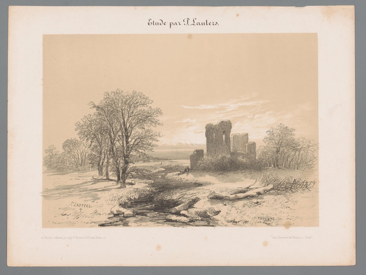 Landschap met ruïne door Paulus Lauters