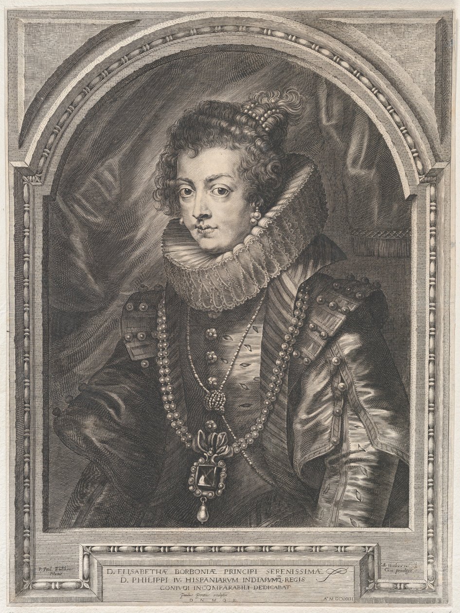 Portret van Elisabeth van Bourbon, Koningin van Spanje, 1632 door Paulus Pontius
