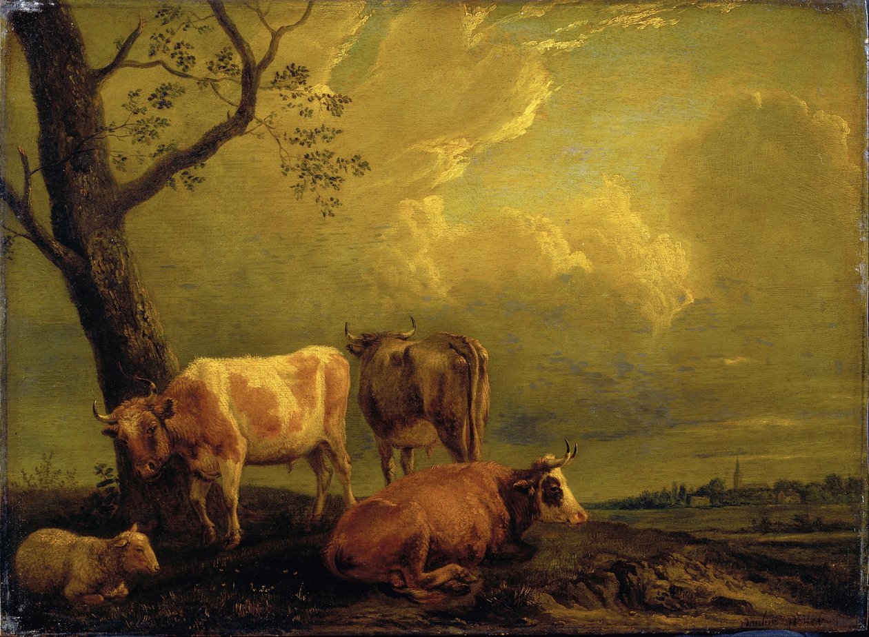 Runderen en schapen door Paulus Potter