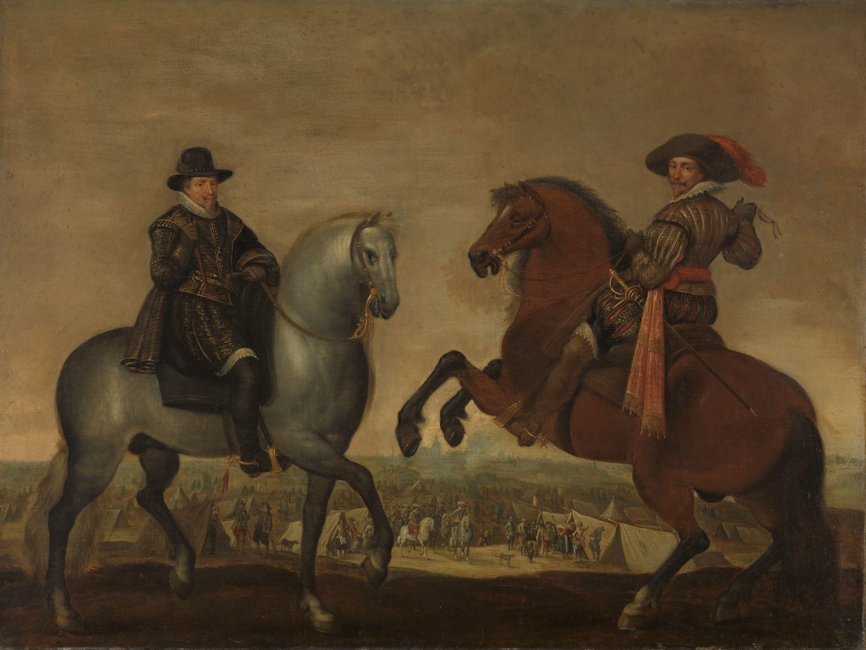 Prinsen Maurits en Frederik Hendrik te paard door Pauwels van Hillegaert (workshop of)