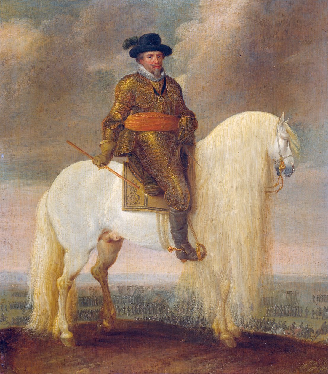 Prins Maurits op het Witte Paard dat hem werd geschonken na zijn overwinning bij Nieuwpoort door Pauwels van Hillegaert