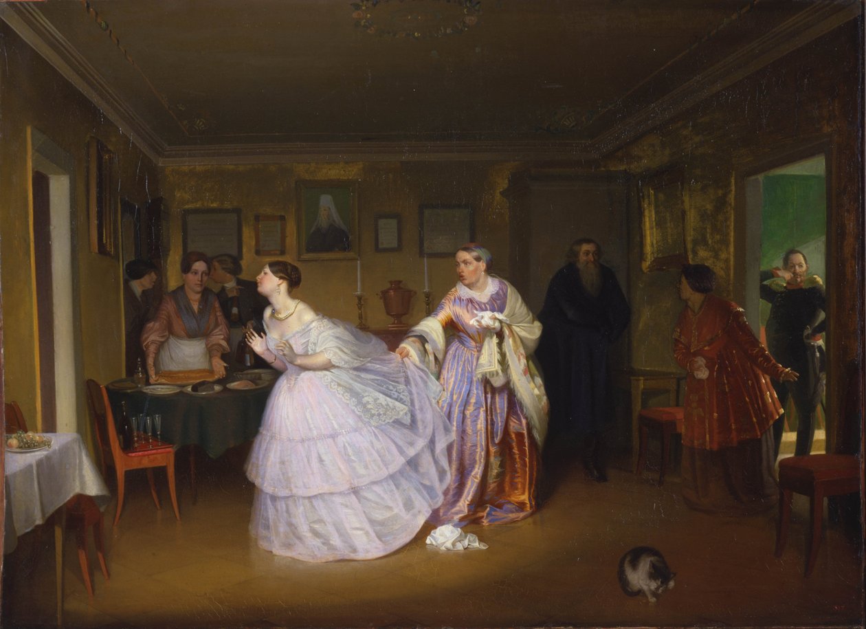 De majoor doet een huwelijksaanzoek, 1851 door Pavel Andreevich Fedotov