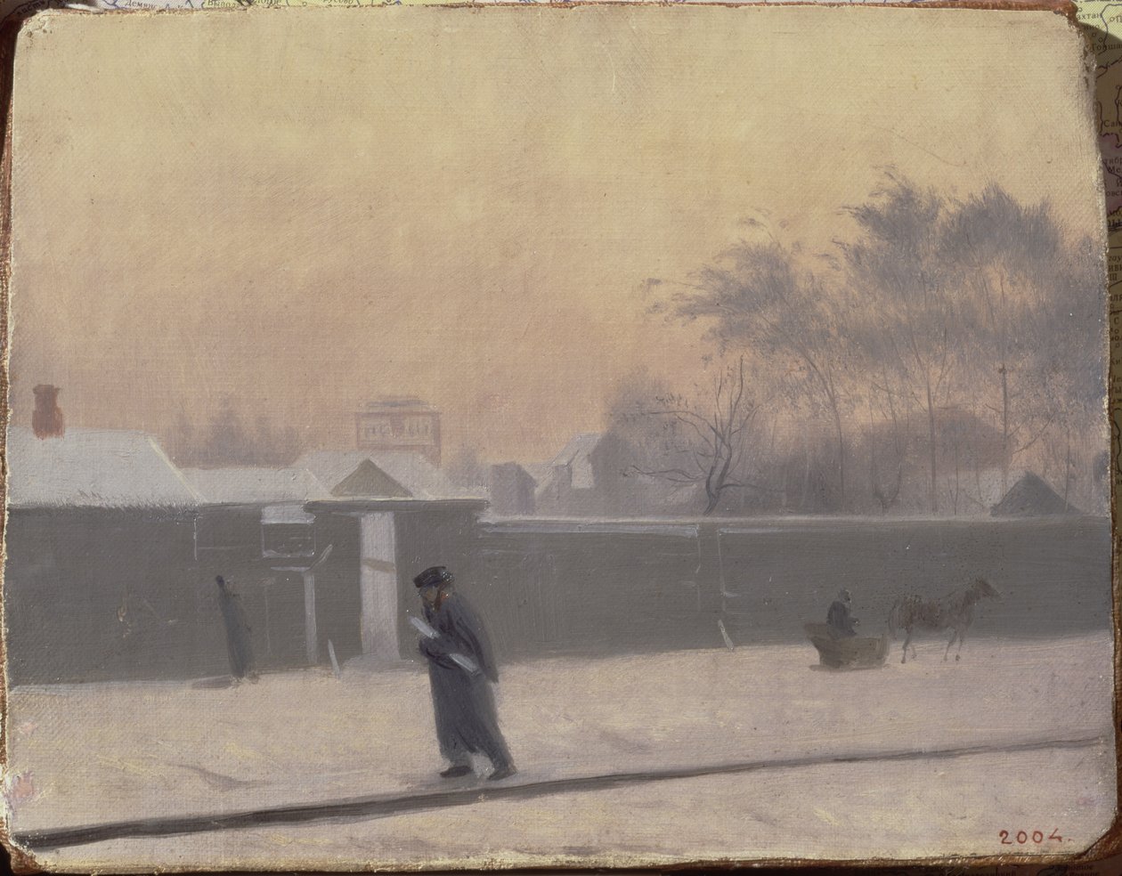 Winterse straat op Vasilievsky-eiland, St. Petersburg, c.1851 door Pavel Andreevich Fedotov