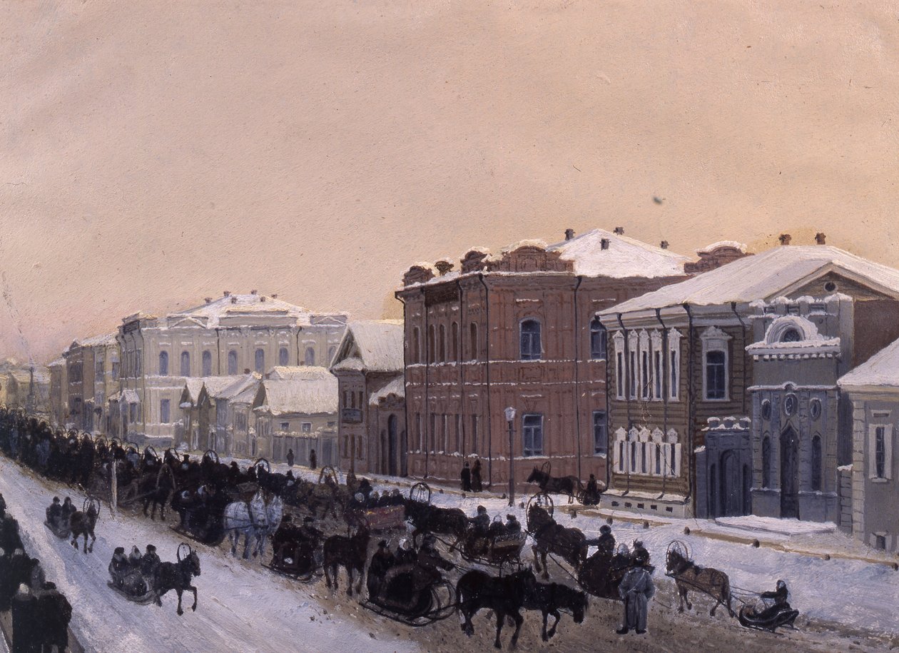Tomsk, Magistratskaya straat tijdens het vastenavond in 1897 door Pavel Mikhaylovich Kosharov