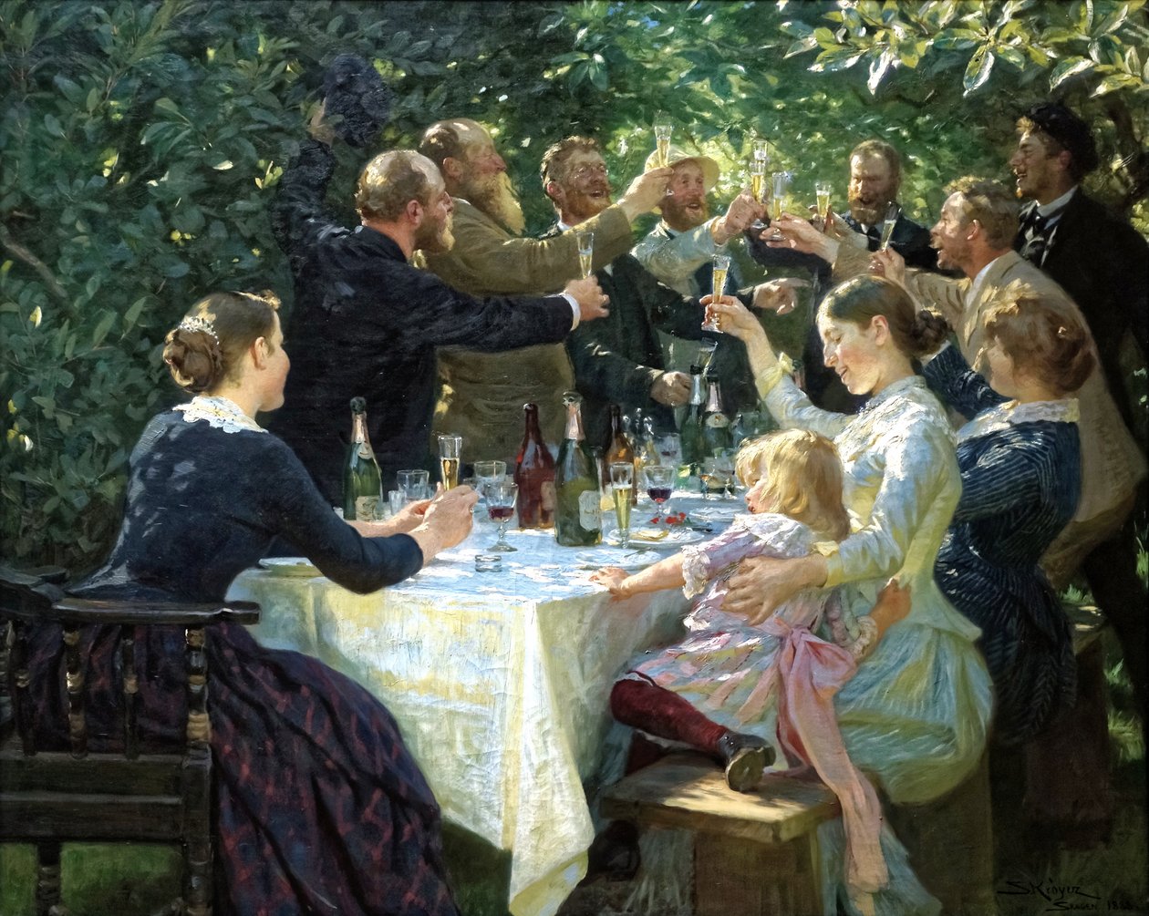 Deens:  Hiep, hiep, hoera! Artiestenfeest bij Skagen Hiep, hiep, hoera! door Peder Severin Krøyer