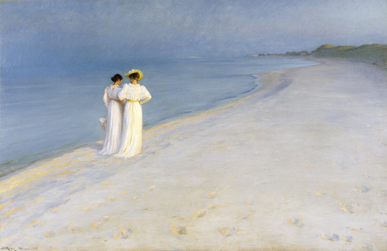 Deens: Sommeraften på Skagen Sønderstrand Zomeravond op het zuiderstrand door Peder Severin Krøyer