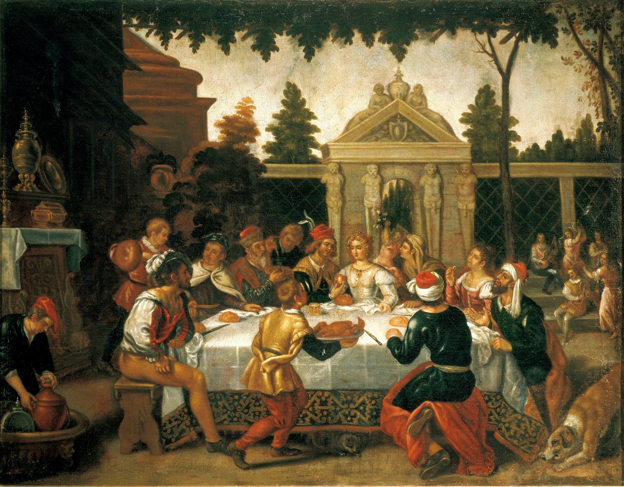 Bruiloftsfeest van Isaac en Rebecca, door een kunstenaar van de Pedro Orrente school (1580-ca 1645) door Pedro (school of) Orrente