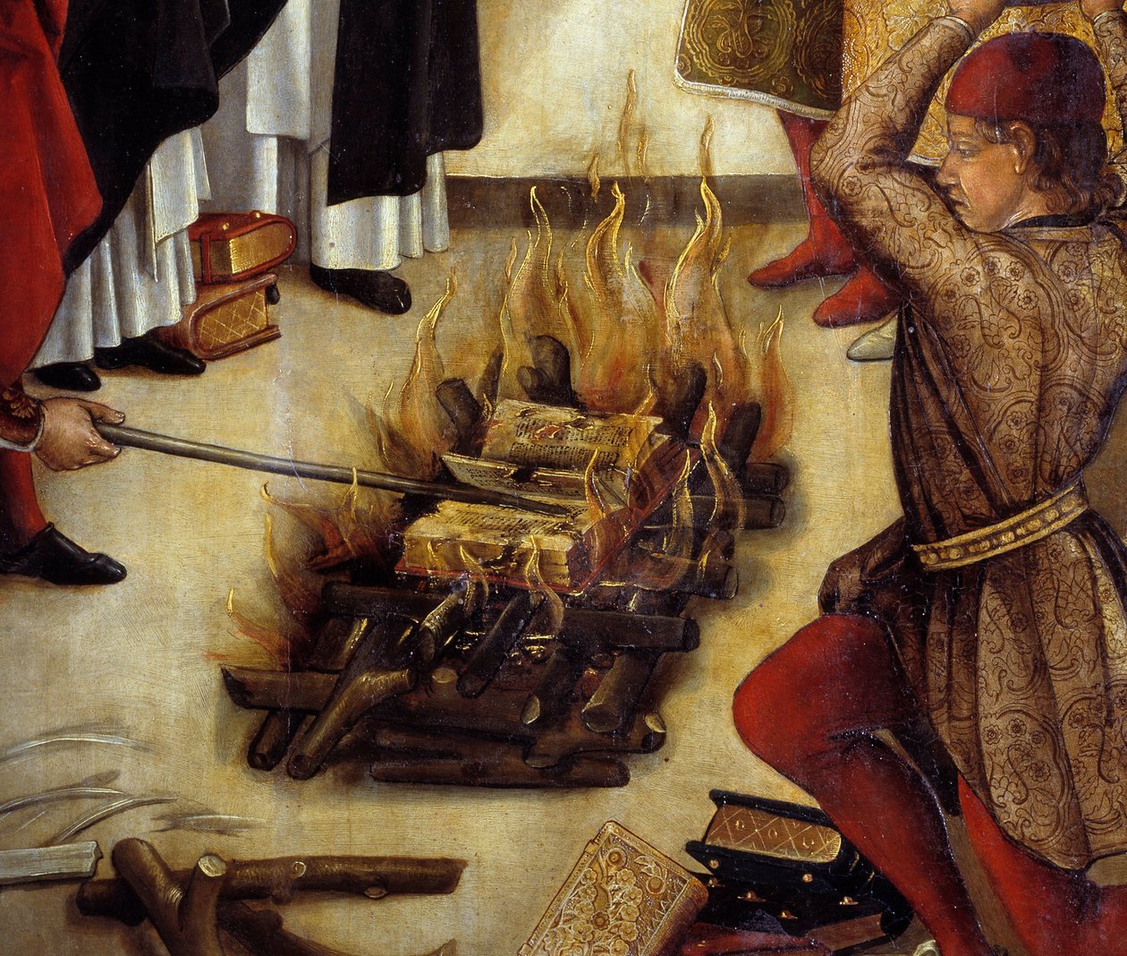 (detail) Saint Dominique en de Albigenzen (Het Wonder van Fanjeaux) door Pedro Berruguete