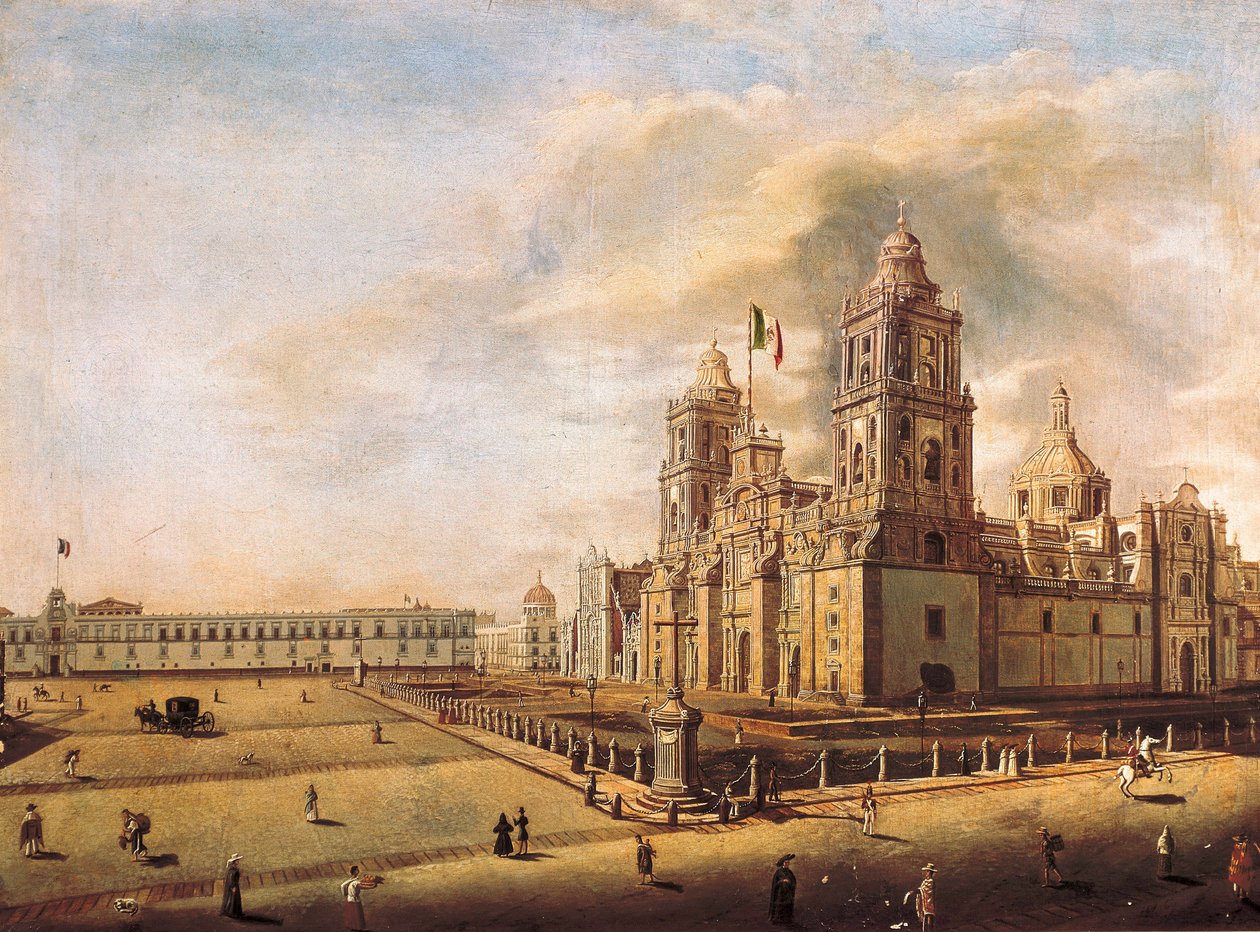 De metropolitane kathedraal en het nationale paleis in Mexico door Pedro Gualdi