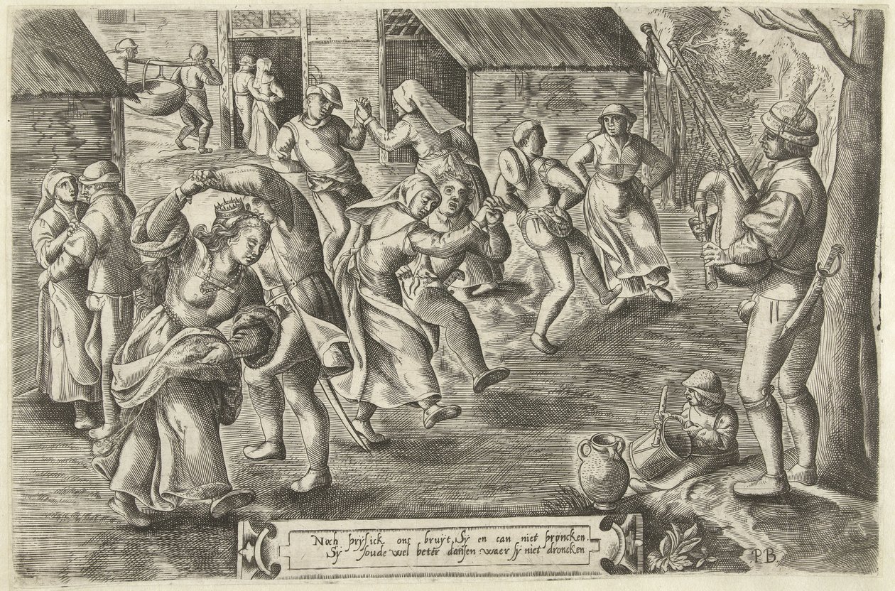 Boerenbruiloftsfeest met doedelzakspeler door Peeter Baltens