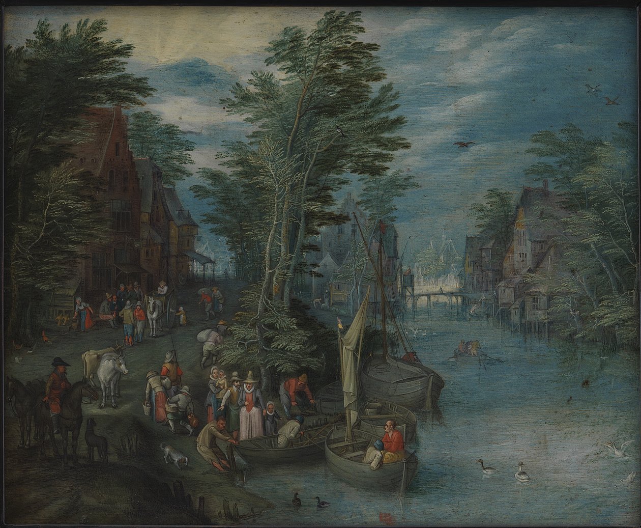 Dorp aan een rivier door Peeter Gijsels