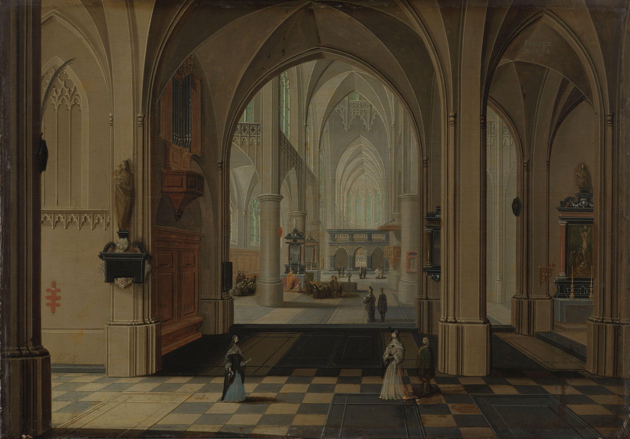 Interieur van een denkbeeldige gotische kerk, kijkend naar het oosten door Peeter Neeffs (I)