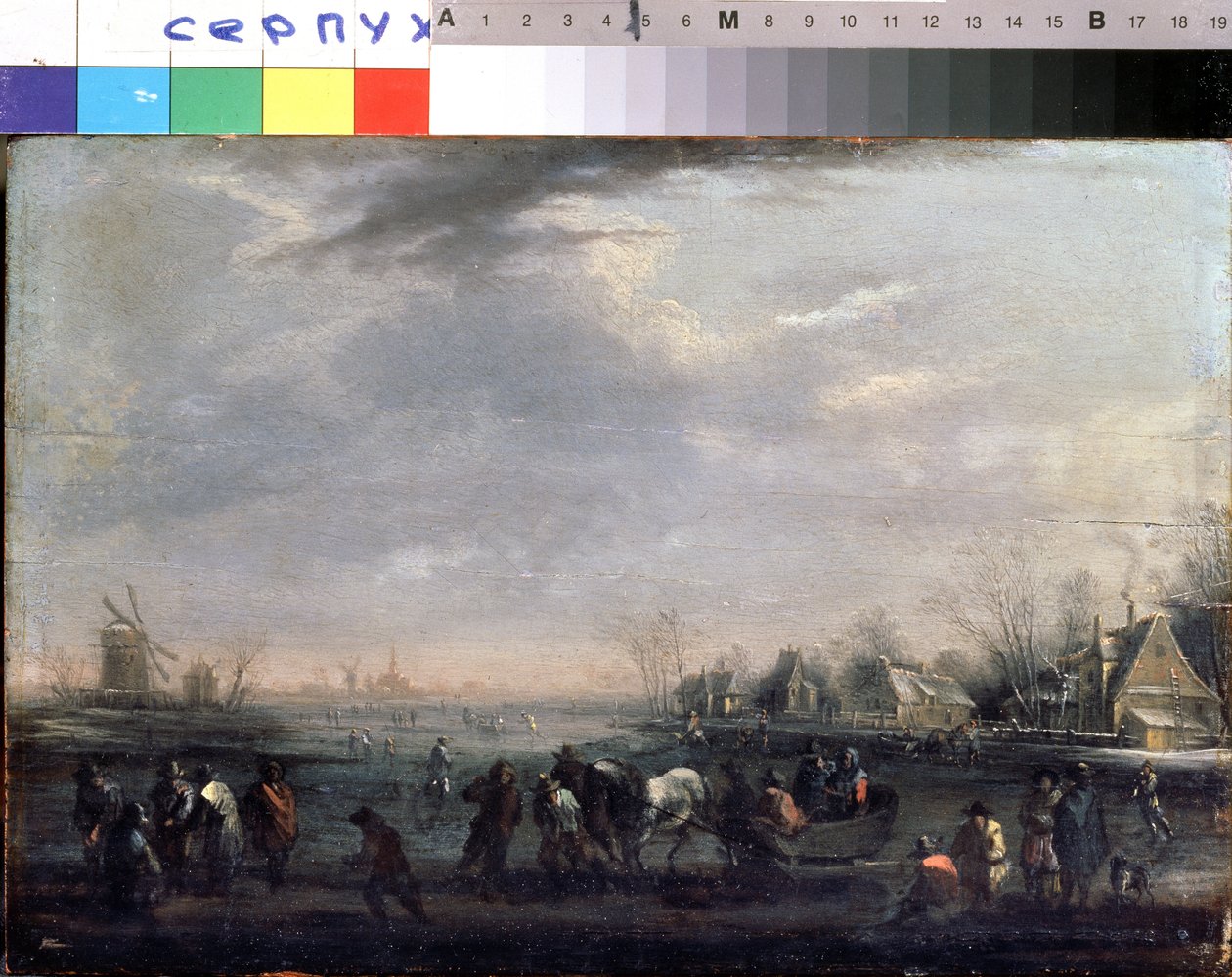 Winterlandschap met schaatsers door Peeter or Pieter Bout