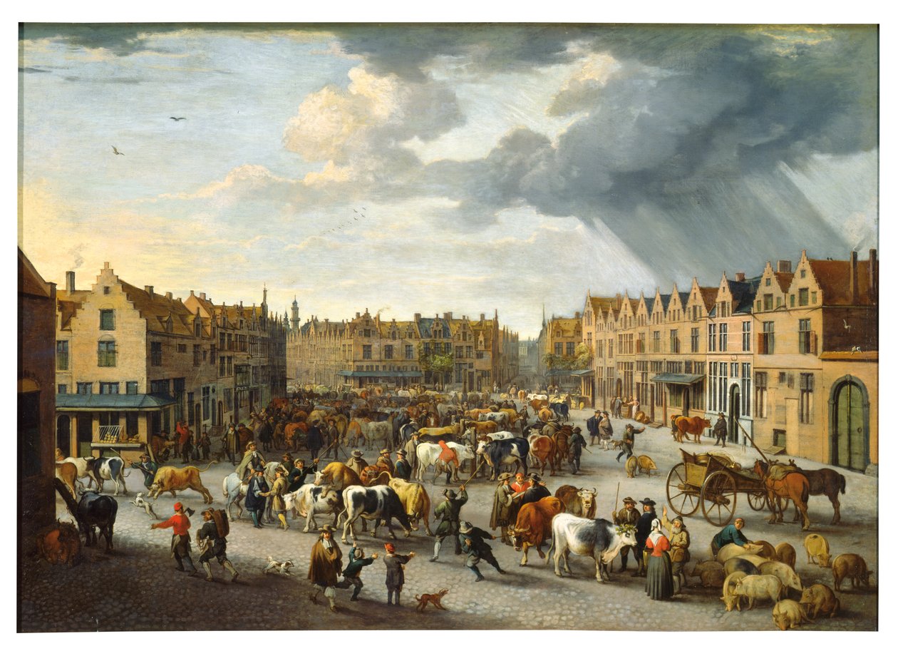 De Oude Ossenmarkt in Antwerpen door Peeter van Bredael