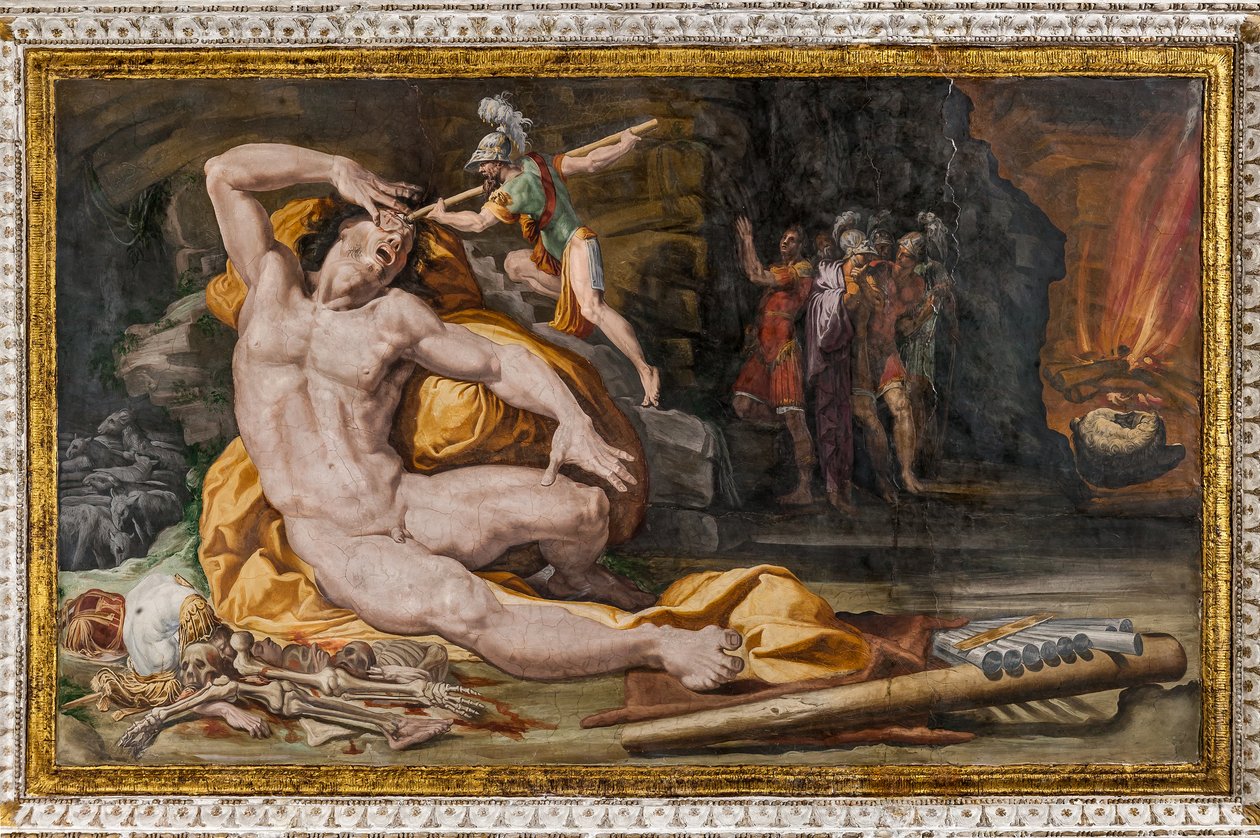 Ulysses verblindt Polyphemus (detail) door Pellegrino Tibaldi