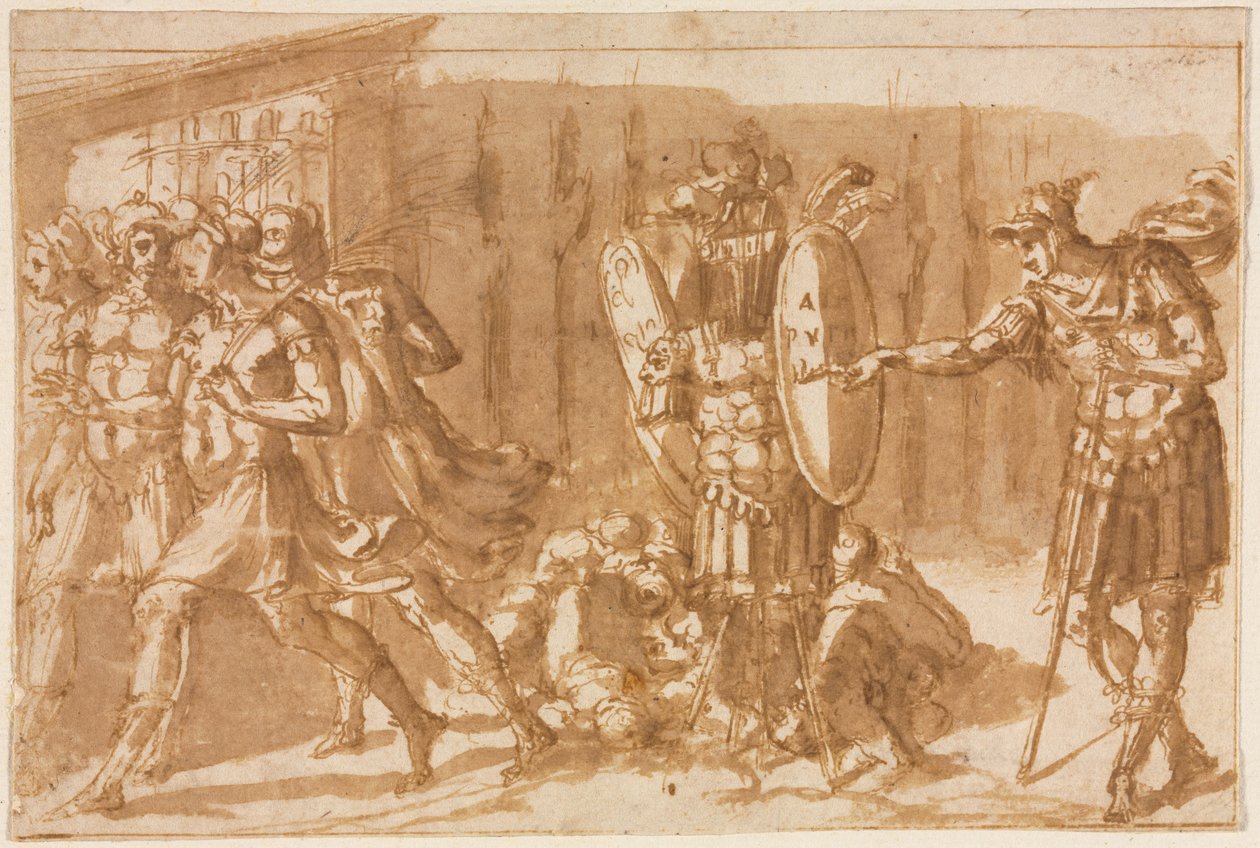 Overwinnende soldaten met trofee, 1550s door Pellegrino Tibaldi