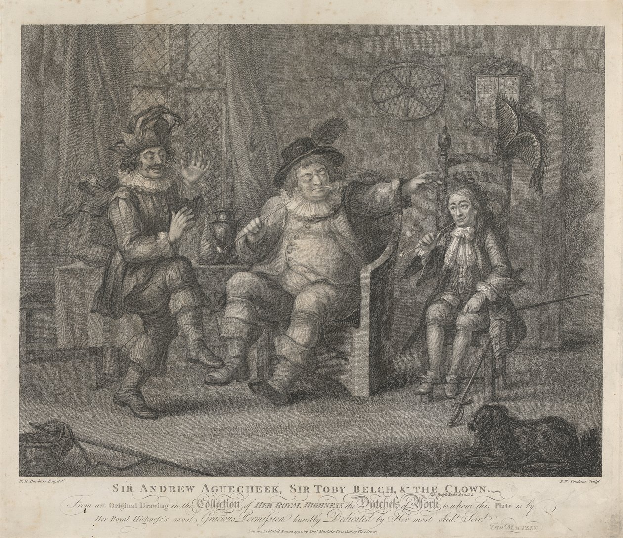 Sir Andrew Aguecheek, Sir Toby Belch en de Nar - "Twelfth Night", Act II, Scene III door Peltro W. Tomkins