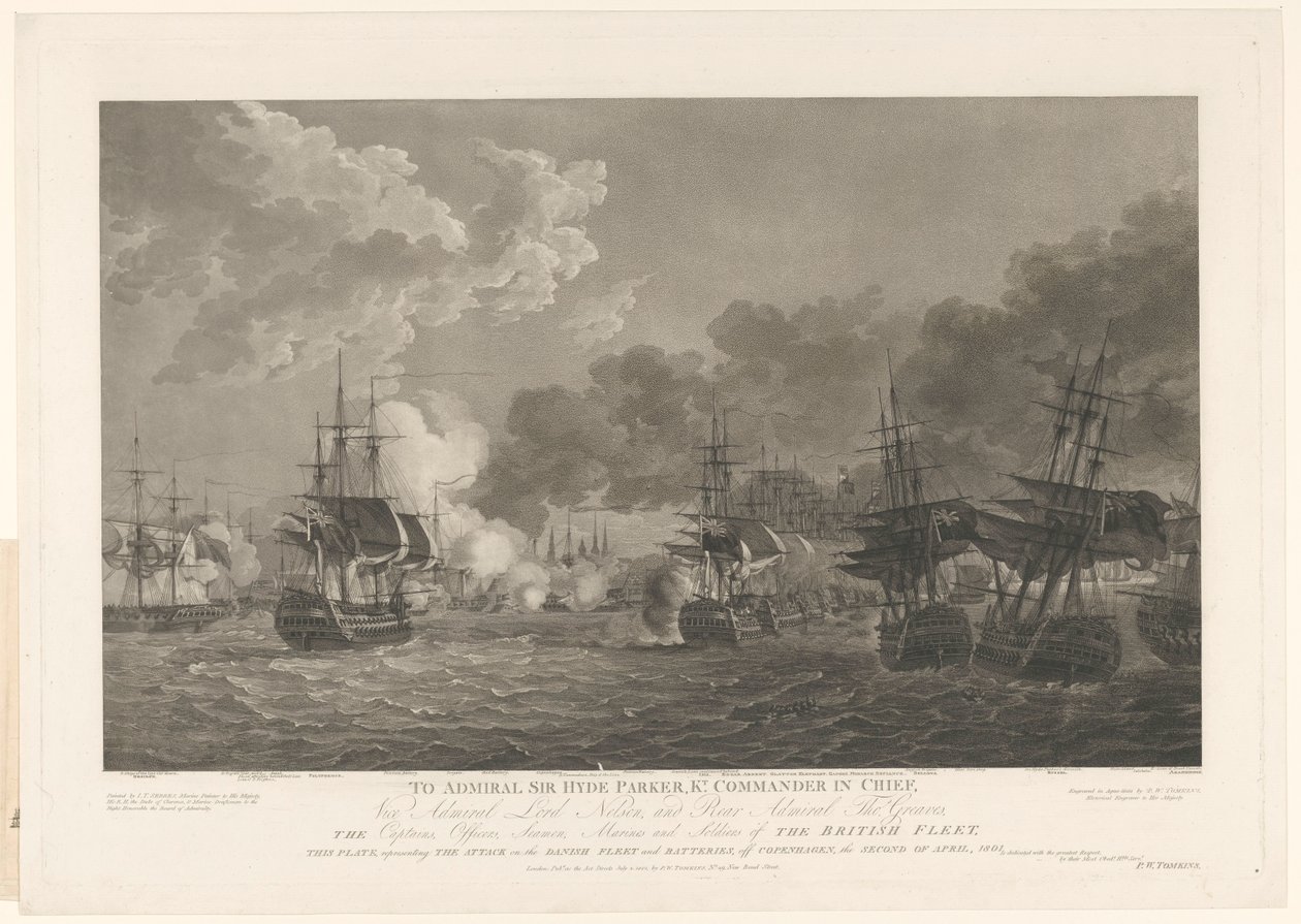 Gezicht van de zeeslag bij Kopenhagen, 1801 door Peltro William Tomkins