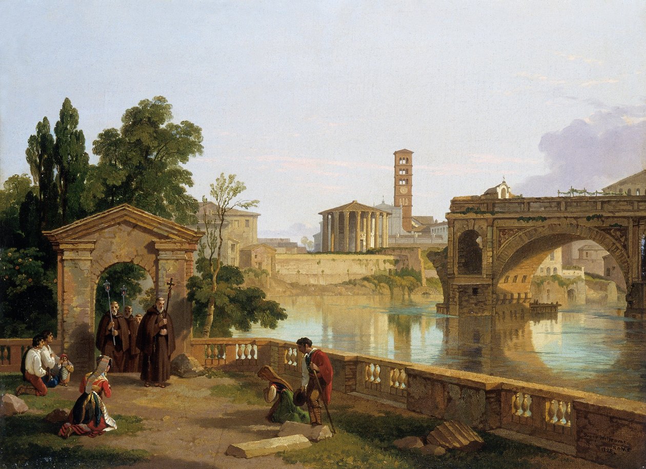 De Tiber met de tempel van Vesta door Penry Williams