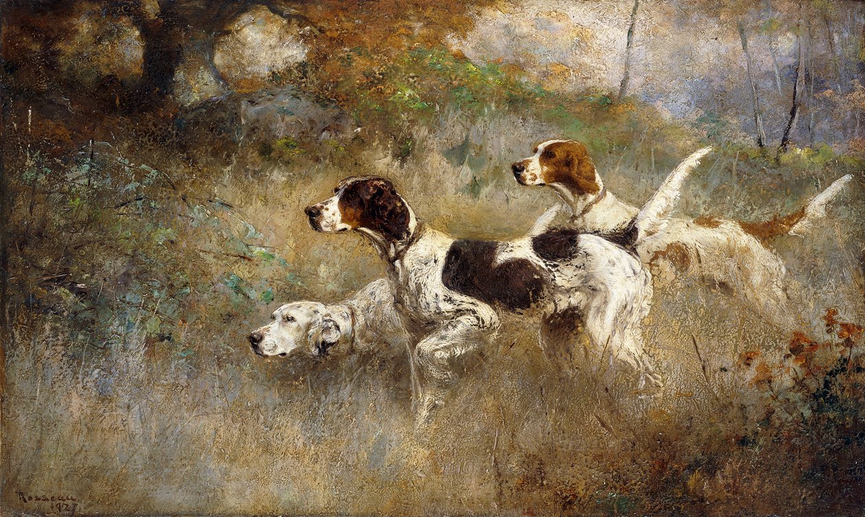 De Drie Setters, Bob, Bill en Ginger op een Drievoudig Punt door Percival Leonard Rosseau