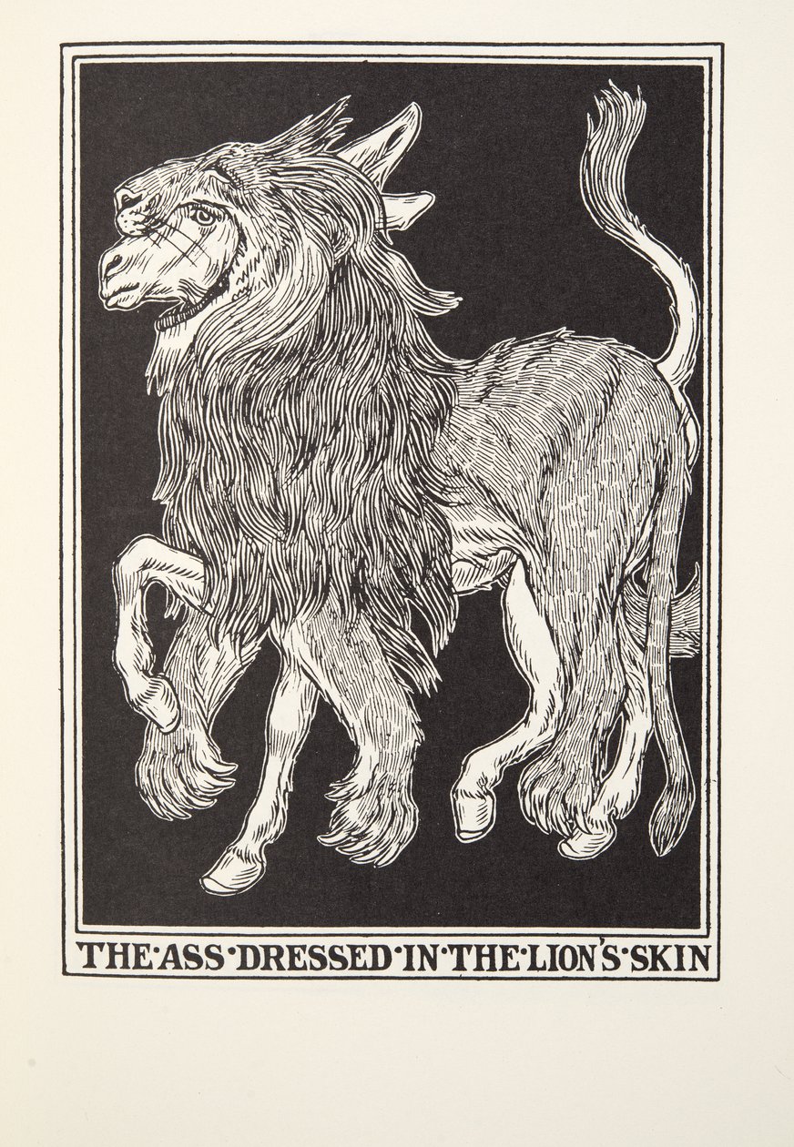De Ezel in de Leeuwenhuid, uit Fontaine Fabels, uitgegeven 1905 door Percy J. Billingshurst