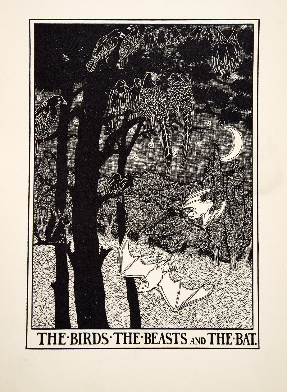 De vogels, de beesten en de vleermuis, uit A Hundred Fables of Aesop, uitgegeven 1903 (gravure) door Percy J. Billingshurst