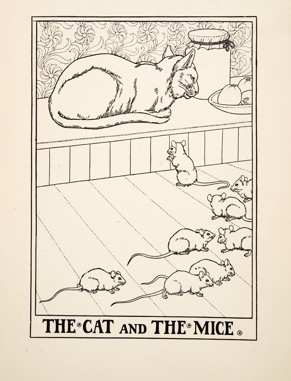 De Kat en de Muizen, uit Honderd Fabels van Aesopus, uitgegeven 1903 (gravure) door Percy J. Billingshurst