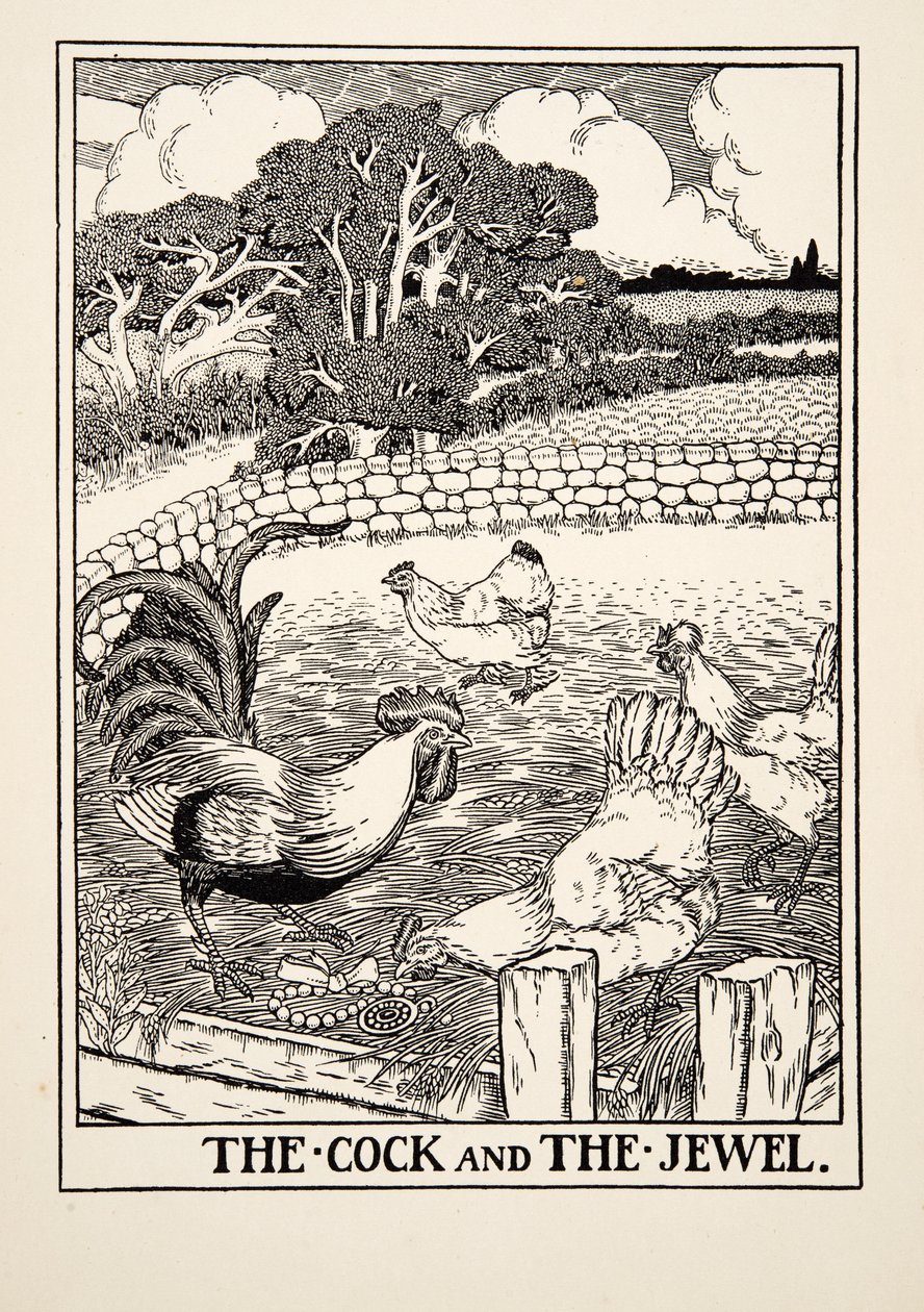De haan en het juweel, uit Honderd fabels van Aesopus door Percy J. Billingshurst