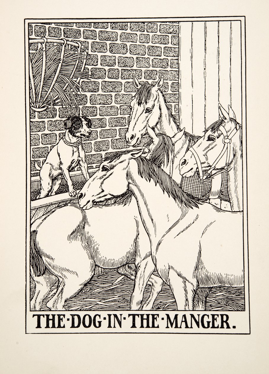 De hond in de kribbe, uit Honderd fabels van Aesopus door Percy J. Billingshurst