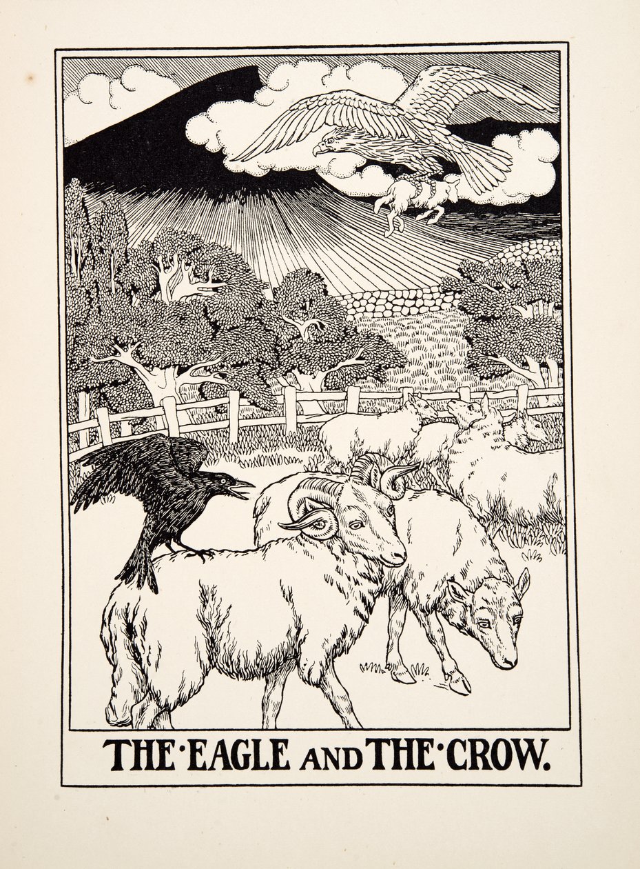 De adelaar en de kraai, uit Honderd fabels van Aesopus door Percy J. Billingshurst