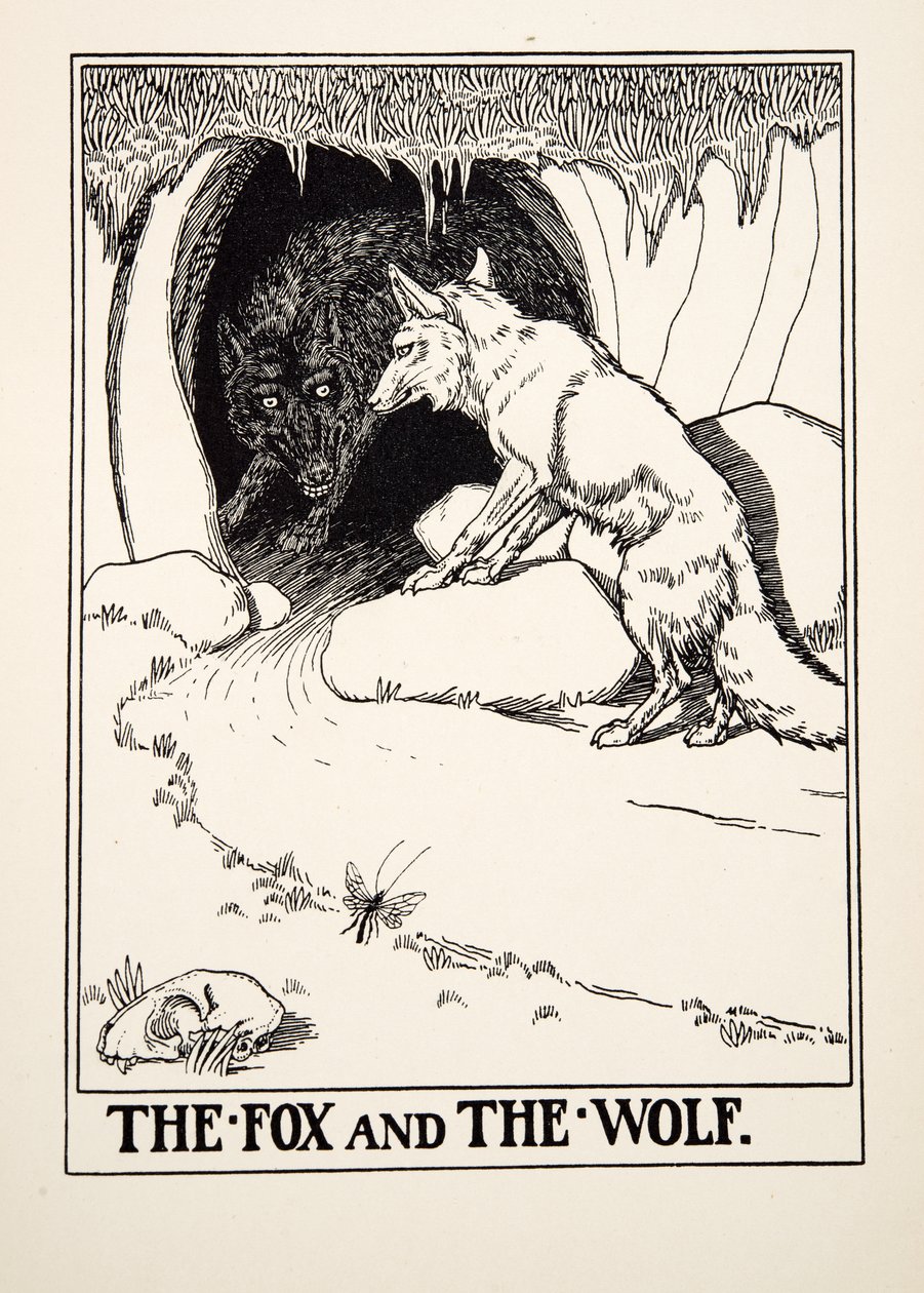 De Vos en de Wolf, uit Honderd Fabels van Aesopus, uitgegeven 1903 (gravure) door Percy J. Billingshurst