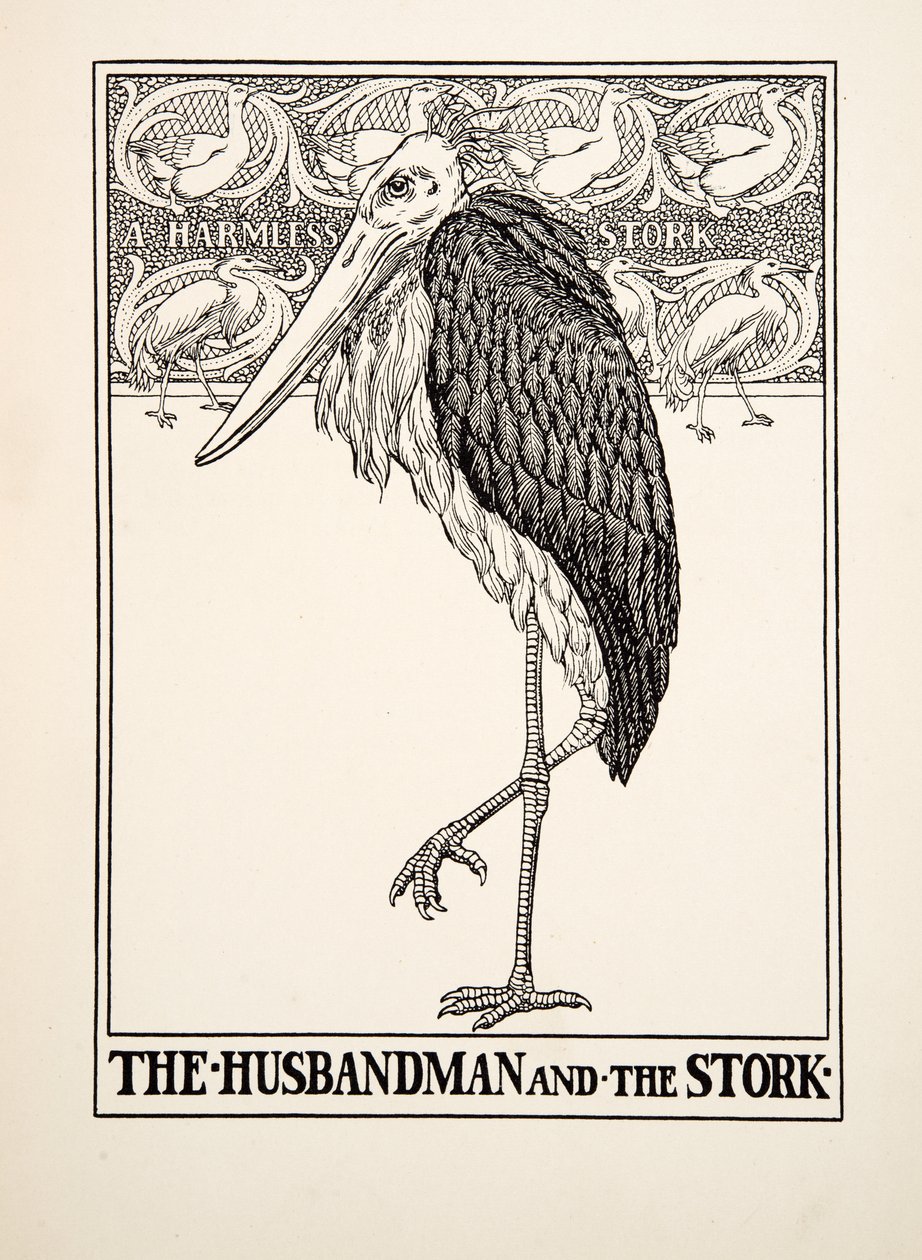 De boer en de ooievaar, uit Honderd fabels van Aesopus door Percy J. Billingshurst