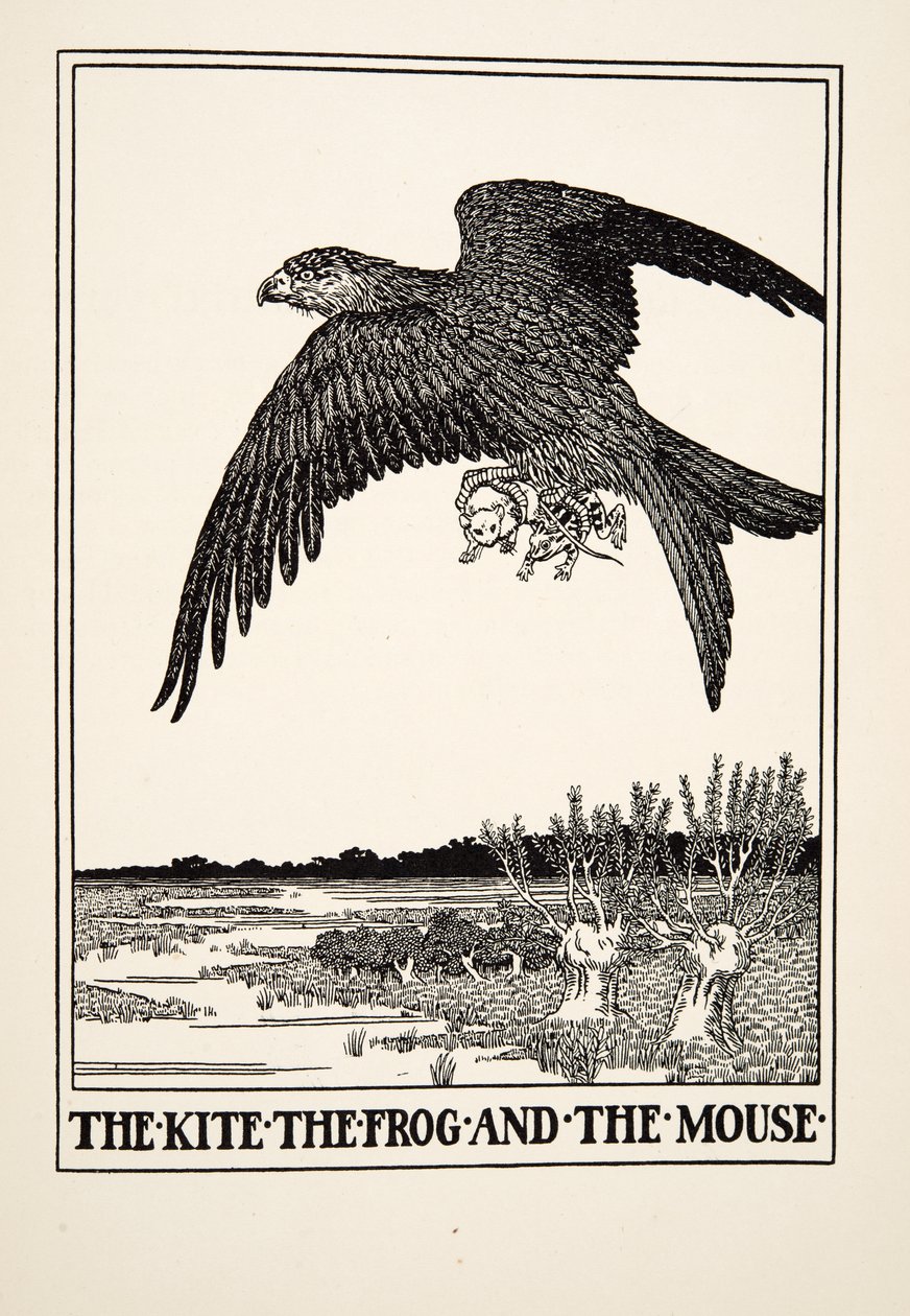 De wouw, de kikker en de muis, uit Honderd fabels van Aesopus door Percy J. Billingshurst