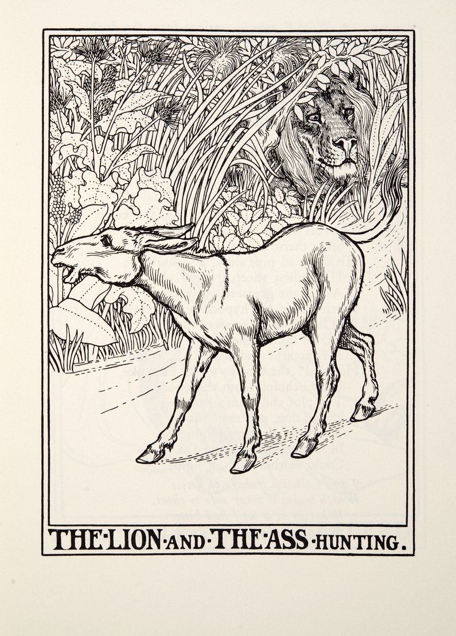 De Leeuw en de Ezel op Jacht, uit Fontaine Fabels, uitgegeven 1905 door Percy J. Billingshurst