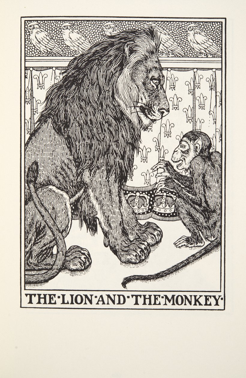 De Leeuw en de Aap, uit Fontaine Fabels, uitgegeven 1905 door Percy J. Billingshurst