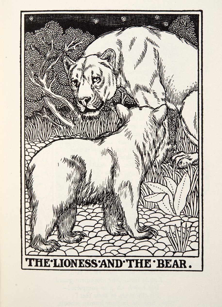 De Leeuwin en de Beer, uit Fontaine Fabels, uitgegeven 1905 door Percy J. Billingshurst