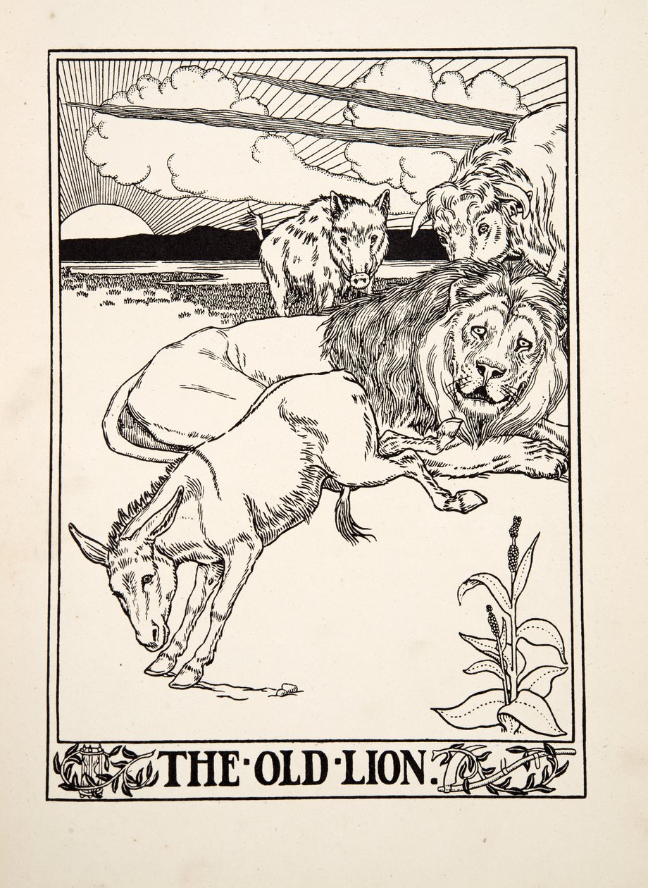 De oude leeuw, uit Honderd fabels van Aesopus door Percy J. Billingshurst
