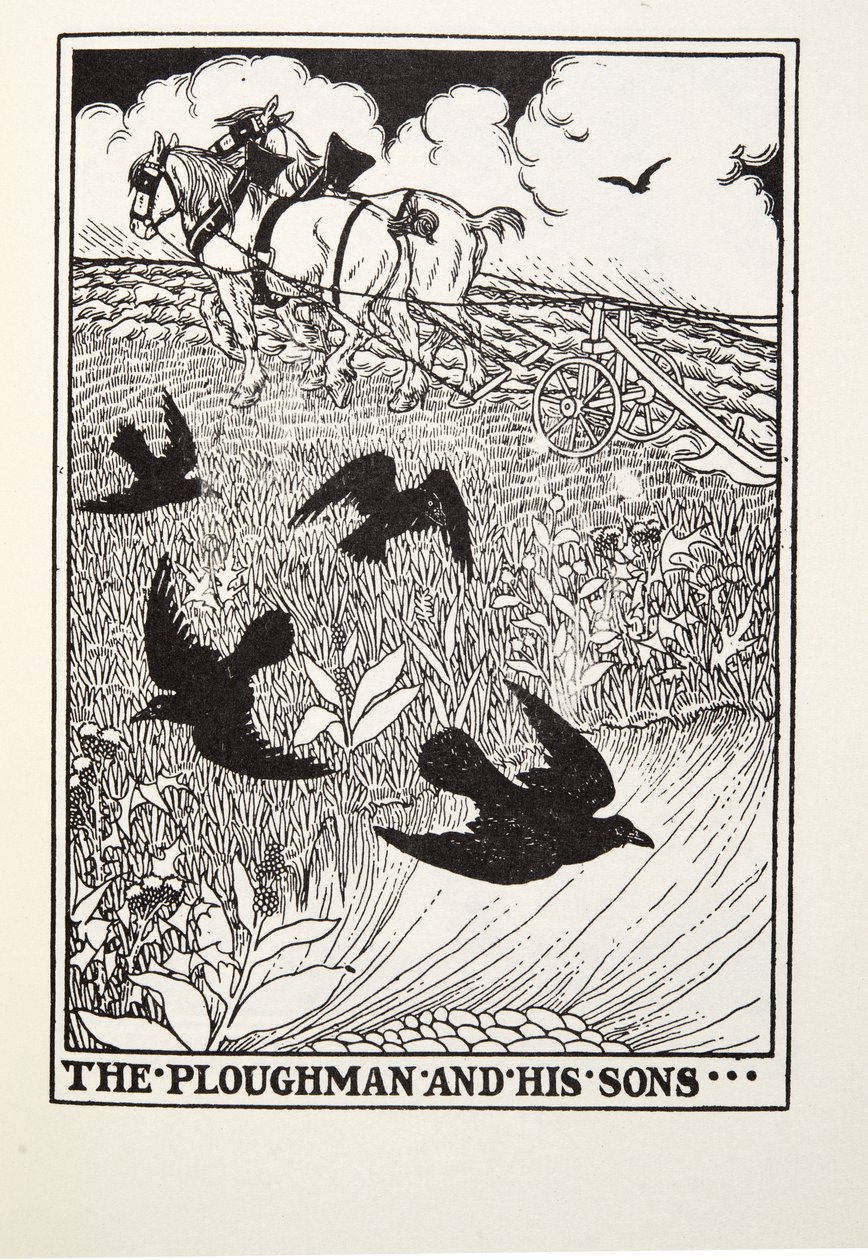 De Ploeger en zijn Zonen, uit Fontaine Fabels, uitgegeven 1905 door Percy J. Billingshurst