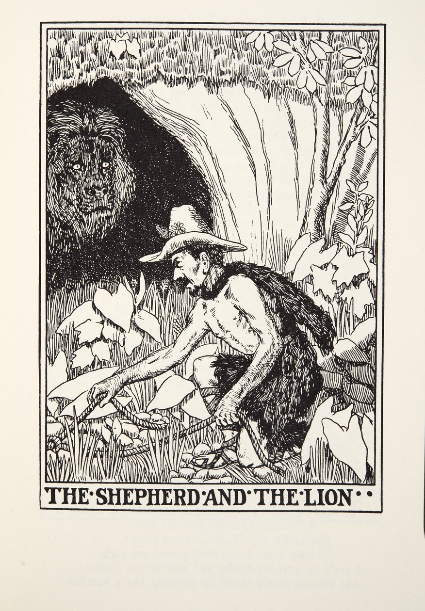 De Herder en de Leeuw, uit Fontaine Fabels, uitgegeven 1905 door Percy J. Billingshurst