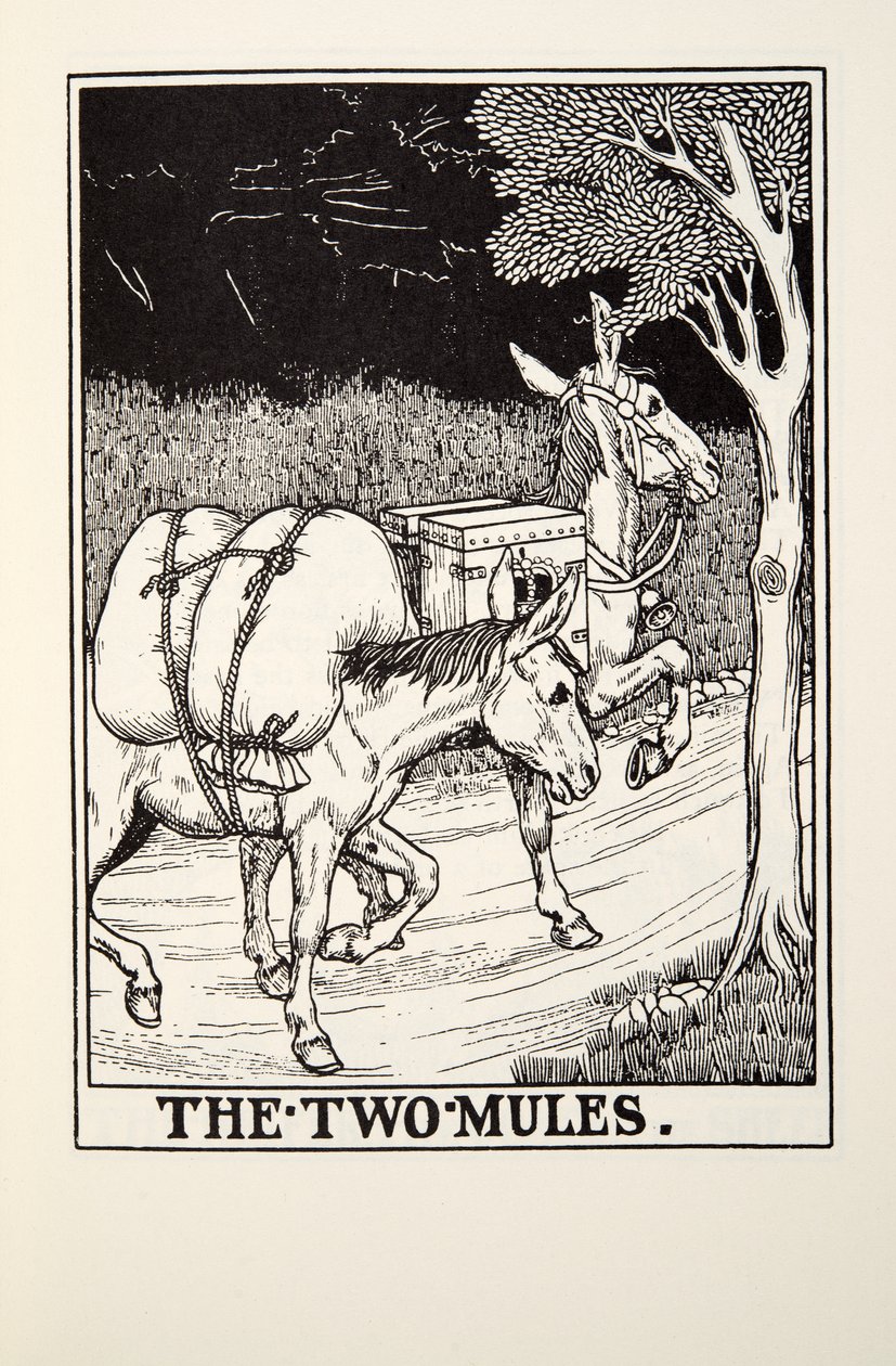 De twee muilezels, uit Fontaine Fabels, uitgegeven 1905 door Percy J. Billingshurst