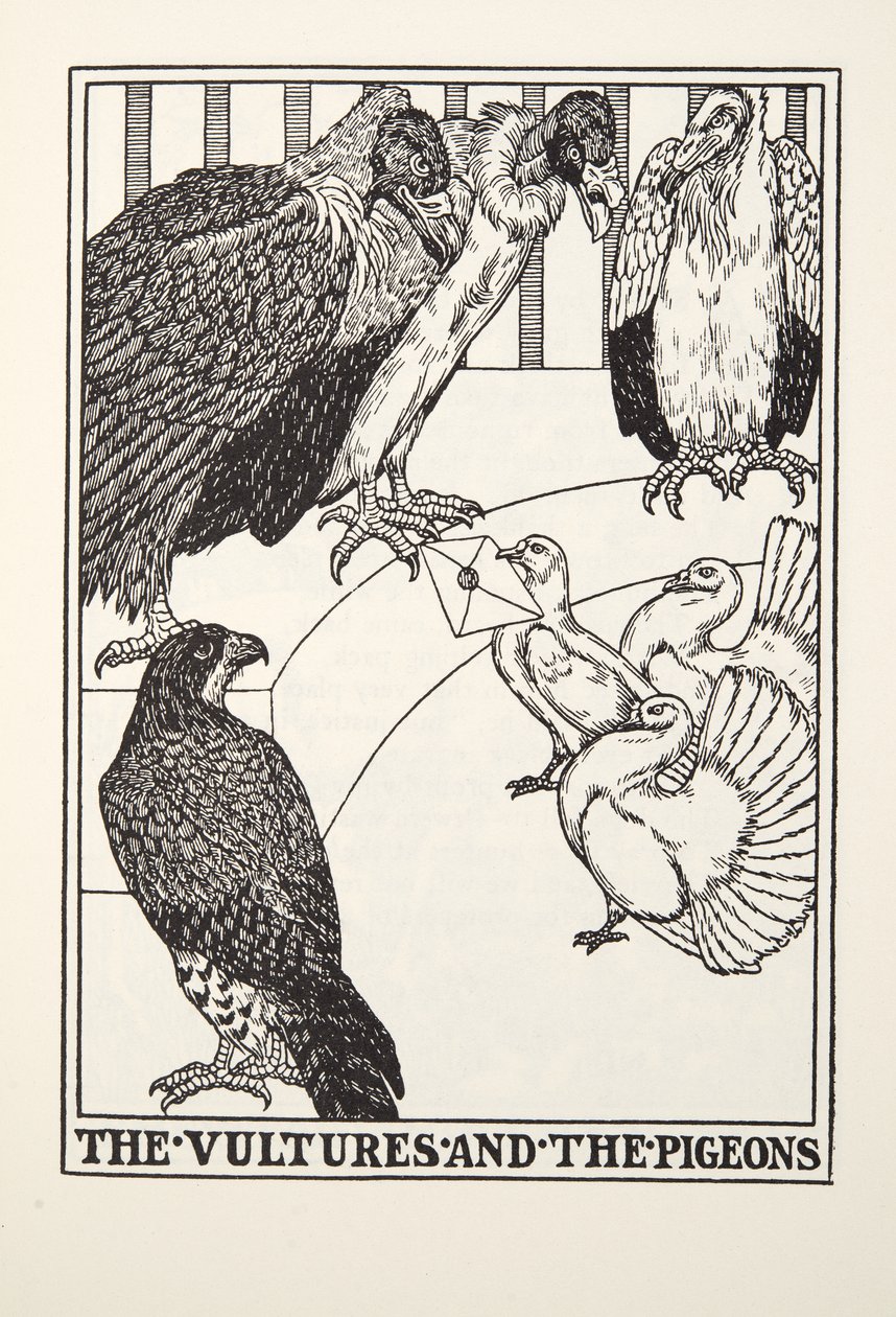 De Gieren en de Duiven, uit Fontaine Fabels, uitgegeven 1905 door Percy J. Billingshurst