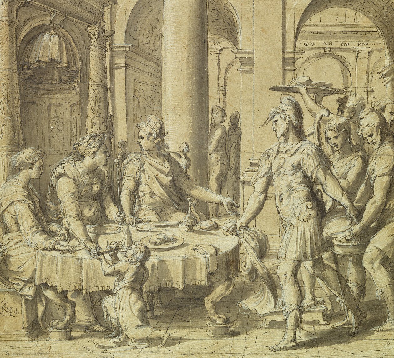 Het banket van Dido en Aeneas, model voor een wandtapijt in de serie Het verhaal van Aeneas, c.1532 door Perino del Vaga