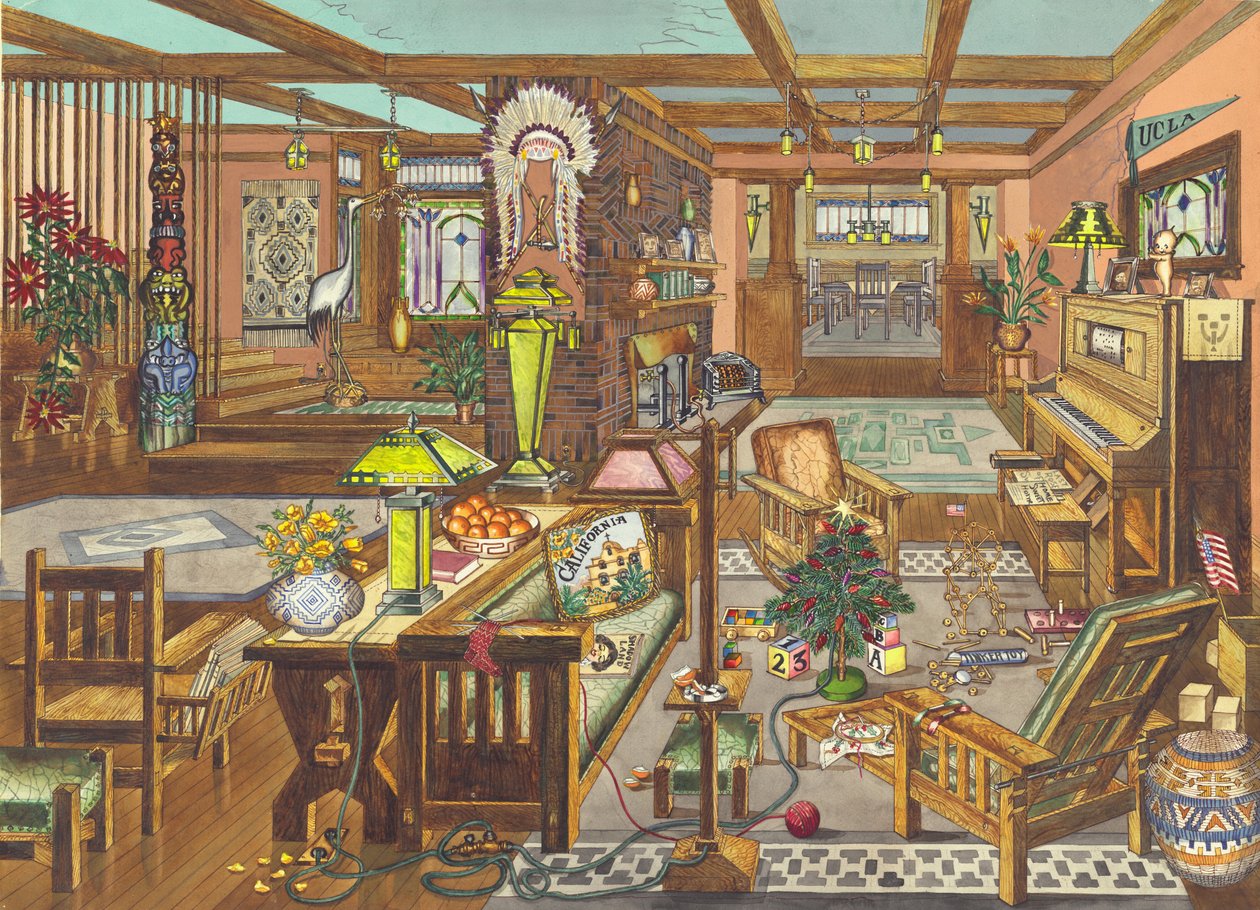 Interieur in Californische missie-stijl, 1946 door Perkins Harnly