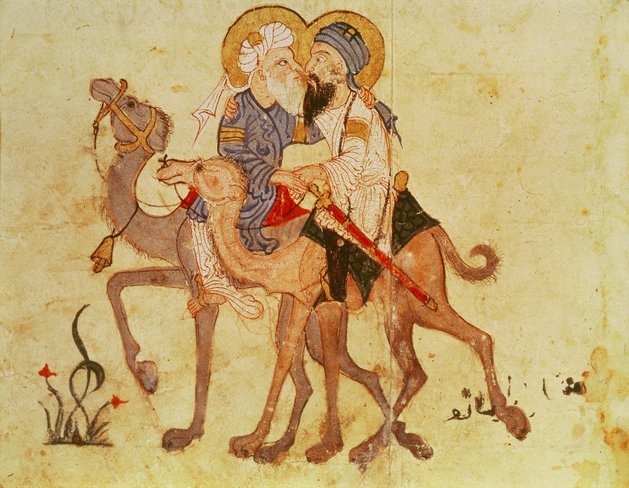 Ms Ar 3929 f.122, Afscheid van Abu-Zayd en Al-Harith voor de terugkeer naar Mekka, uit 