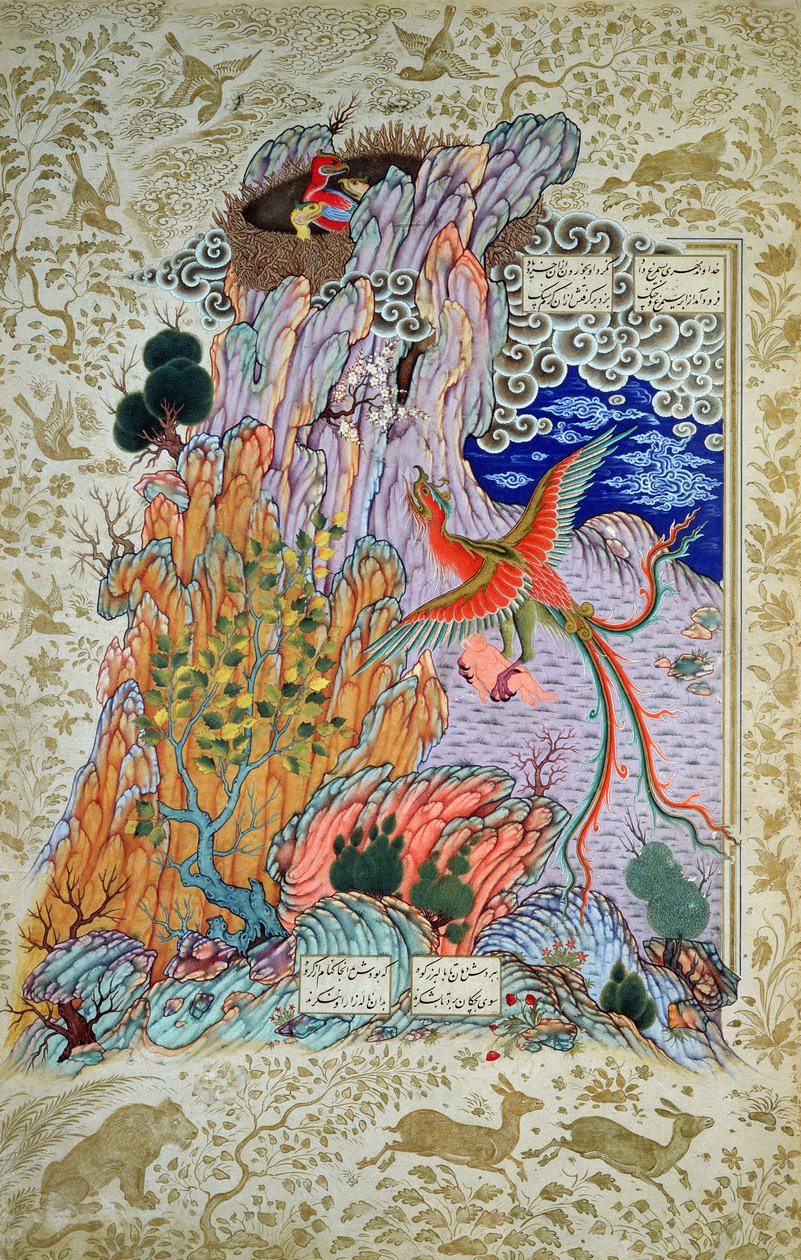 Zal gered door de mythische Simurgh, uit een kopie van de Shahnama, late 16e eeuw door Persian School