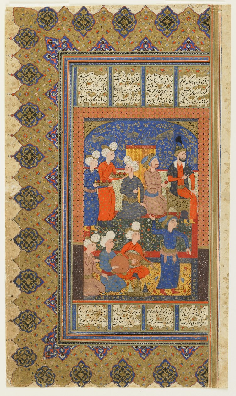 Hovelingen met Luhrasp op de troon uit een Shahnama (Boek der koningen) door Firdawsi, c.1590-1600 door Persian School