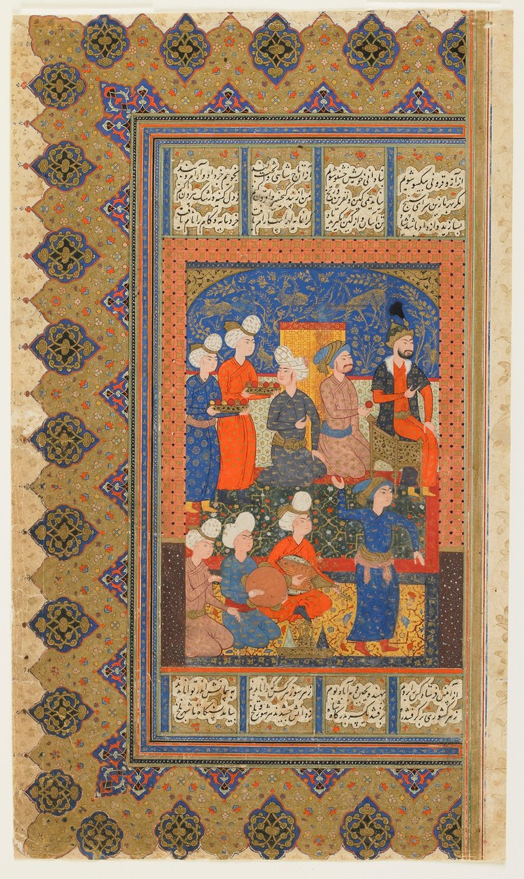 Folio uit Shahnama (Boek der Koningen) door Firdawsi; Luhrasp op een troon door Persian School