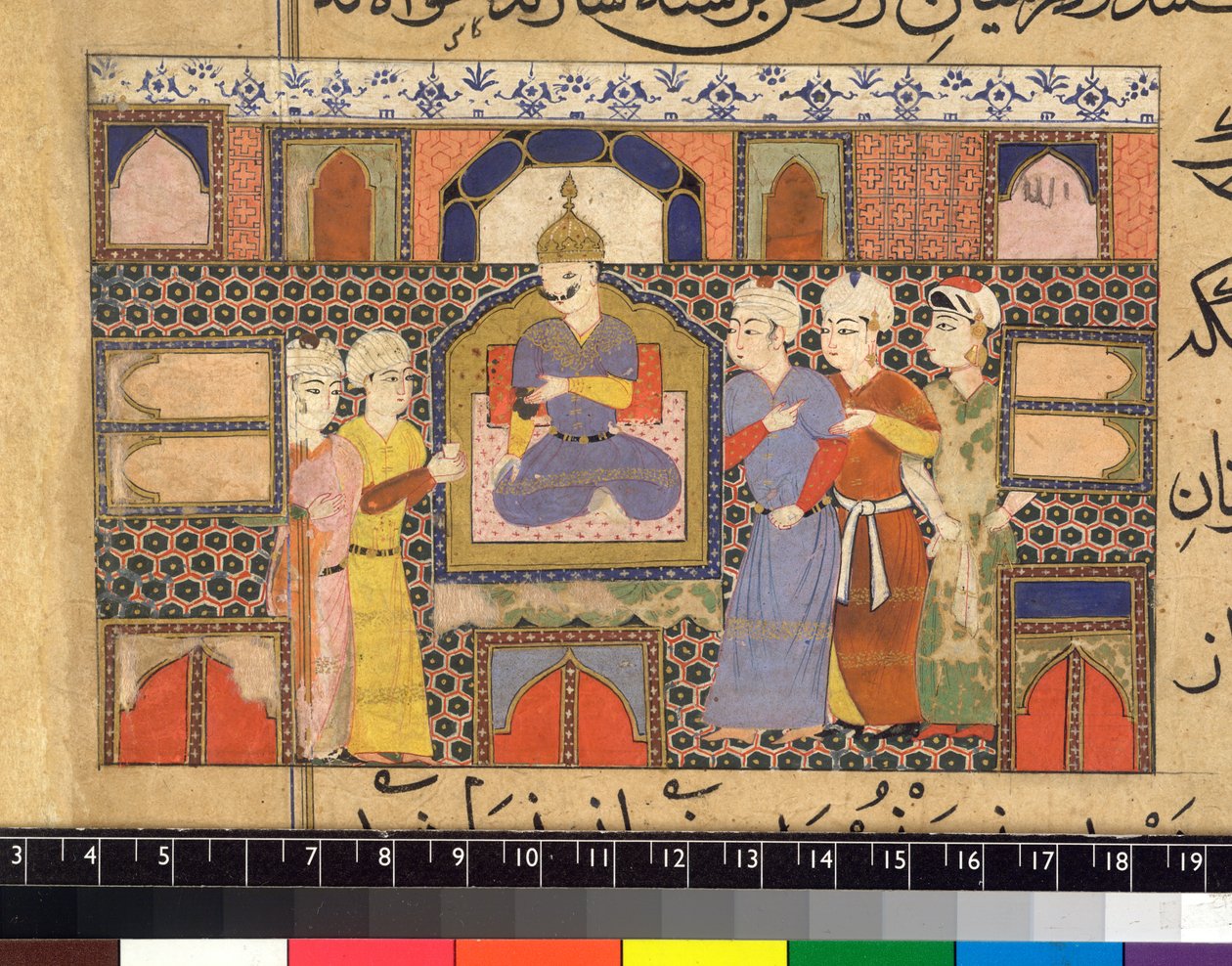 Ghiyath al-Din op de troon door Persian School